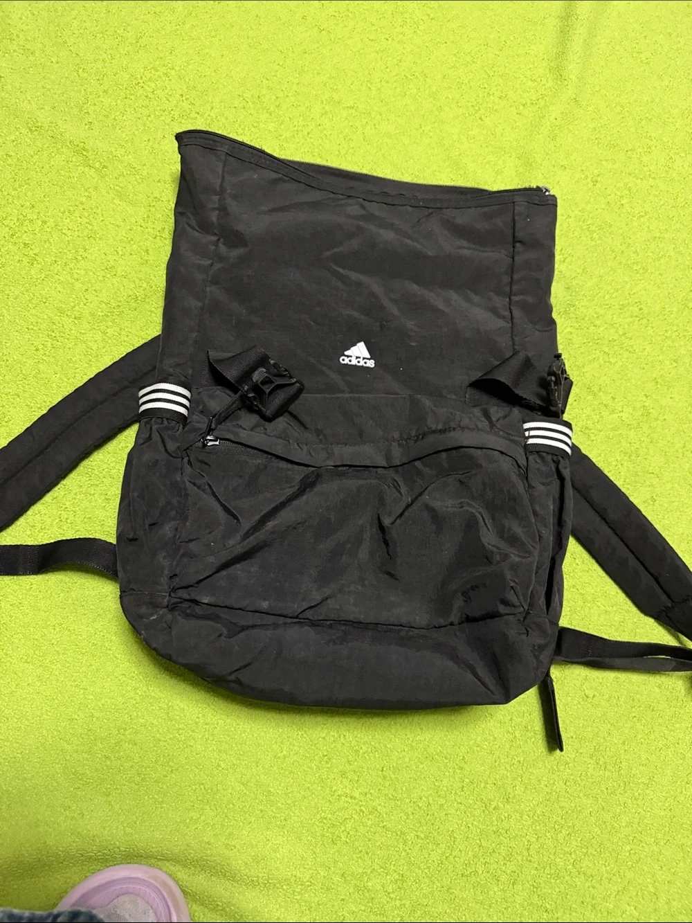 adidas Black Roll-Top Backpack with White Stripe Accents - Picture 8 of 8